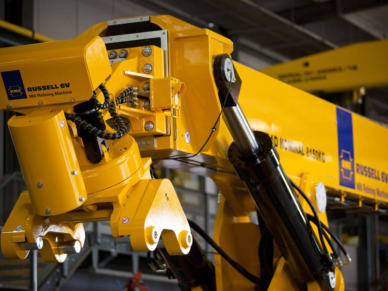 RUSSELL 6V Mill Relining Machine Onsite at a Large Vertical Axis Stirred Grinding Mills