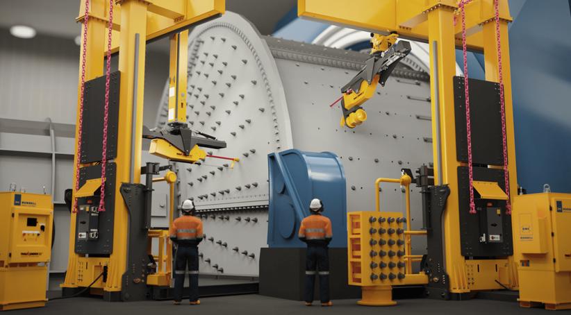 RME Advanced Technology Mill Relining System featuring THUNDERBOLT SKYPORT modules, THUNDERBOLT MAGNUM Recoilless Hammer, and THUNDERBOLT Torquer