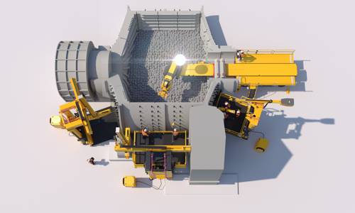 Top view render of the automated RME Mill Relining System